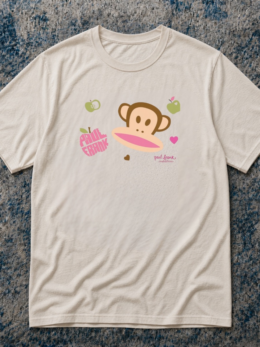 Gildan Cream Graphic Tee with Pink & Green Paul Frank Motif